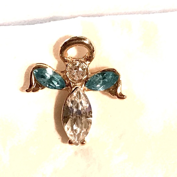 Guardian Angel Jewelry - Guardian Angel lapel pin. March’s birthstone Aquamarine Swarovski crystals